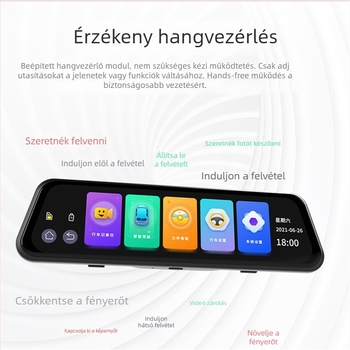4K kettős felvételű tükrös autós kamera éjjeli látással, hangvezérléses ADAS és WiFi – elöl és hátul felvétel, 170° látószög