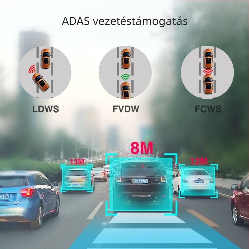 4K kettős felvételű tükrös autós kamera éjjeli látással, hangvezérléses ADAS és WiFi – elöl és hátul felvétel, 170° látószög