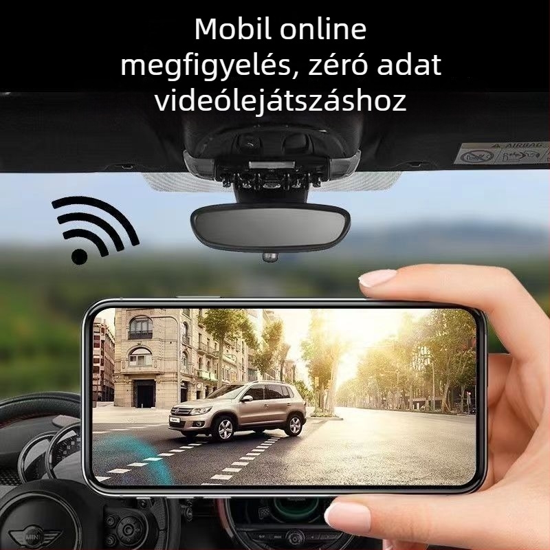 4K kettős felvételű tükrös autós kamera éjjeli látással, hangvezérléses ADAS és WiFi – elöl és hátul felvétel, 170° látószög