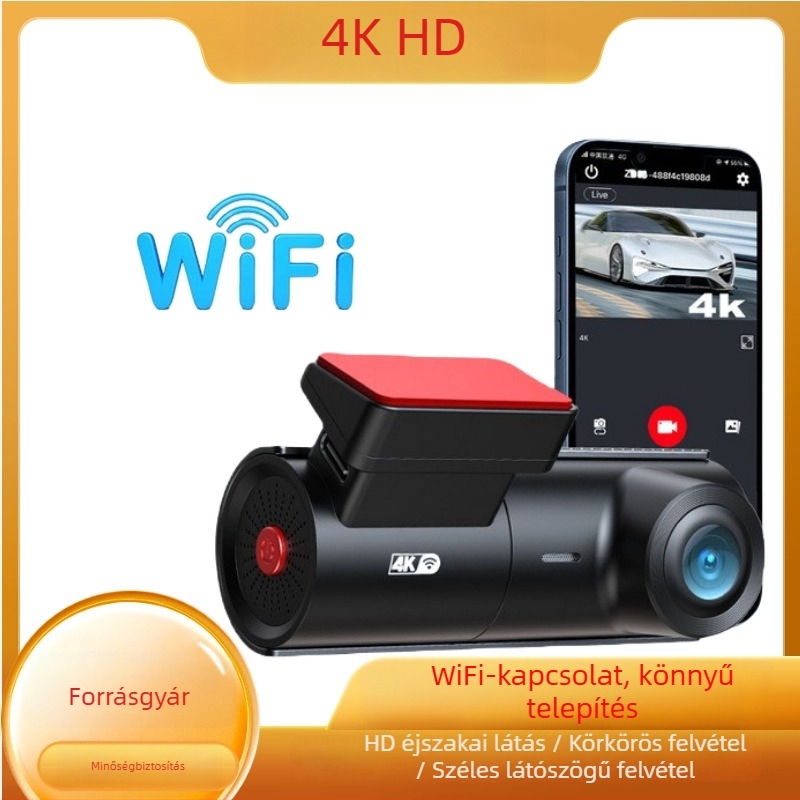 4K autós DVR Wi‑Fi-vel, parkolási felügyelet, 170° látószög, 256 GB memória