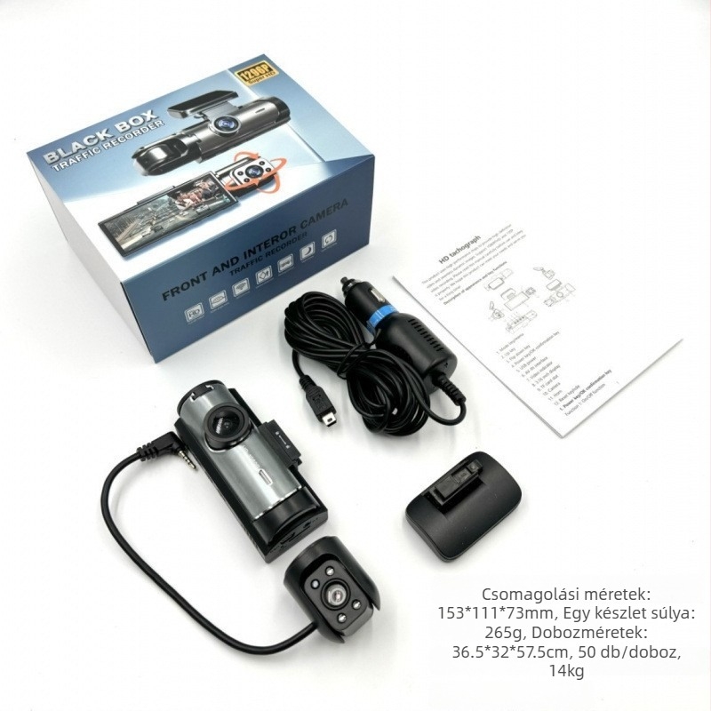 3-lencsés autó Elülső és belső felvételi kamerával WiFi-vel – 2K, 170° széles látószög, ciklikus felvétel, 3.0 hüvelykes kijelző