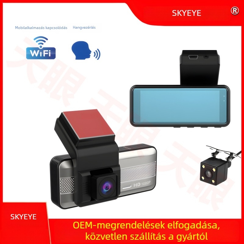 Kétlencsés autós kamera, 1080p, 160°-os széles látószög, Wi-Fi, éjszakai látás
