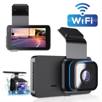 Elő- és hátsó dupla autós kamerával WiFi-vel, 1080P HD éjszakai látás, 140° látómező, 5 MP szenzor