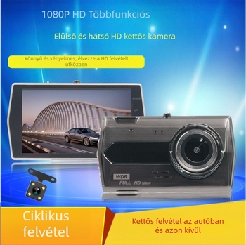 Fém házú 4 hüvelykes autós dash cam, 1080p, elő- és hátsó felvétel, éjszakai látás és tolatókép