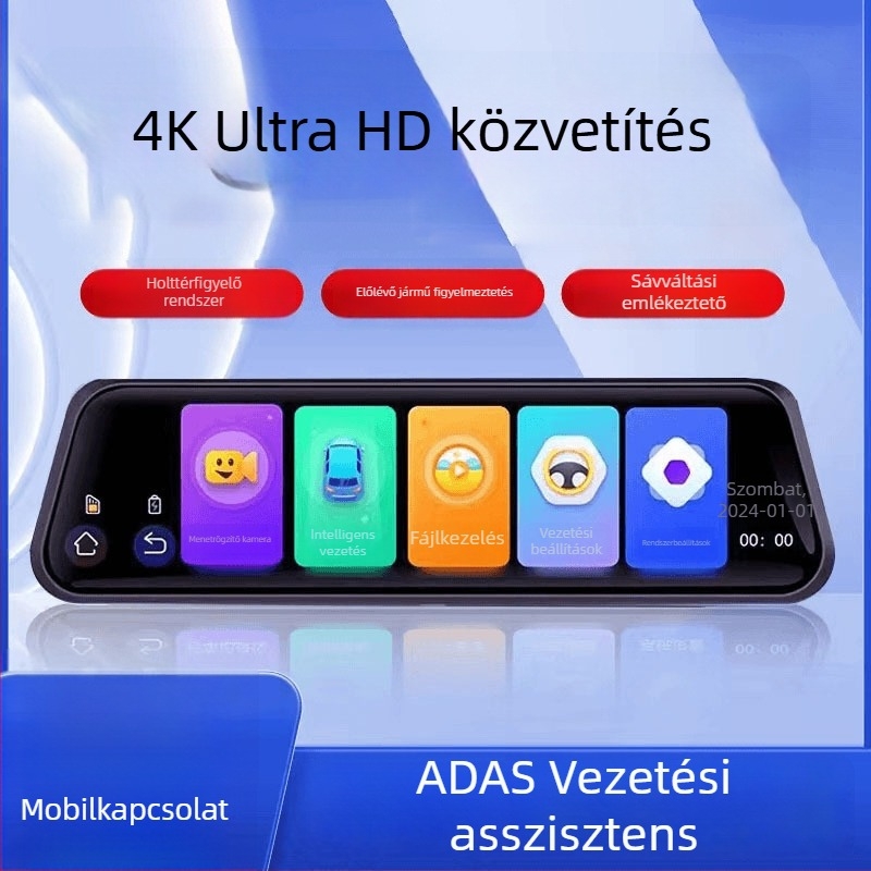 Új 4K 10 hüvelykes autós dash kamera éjszakai látással, hangvezérléssel, ADAS ütközéselkerüléssel és mobiltelefon-kapcsolattal