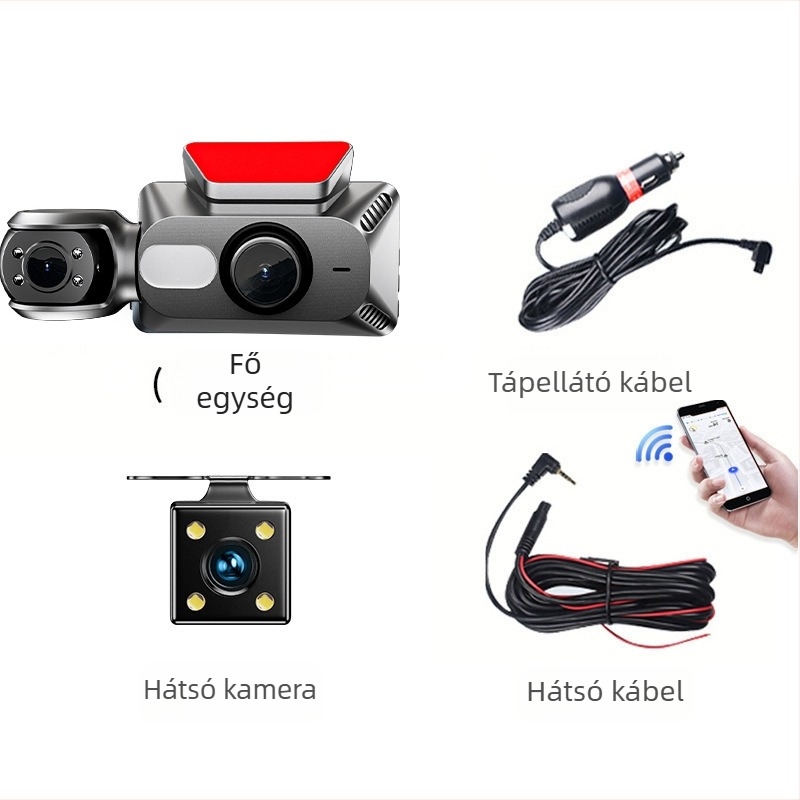 Autóban használható dashkamera APP-támogatással, 170° látószög, 1080p, Wi‑Fi, ciklikus felvétel, felhelyezés az első szélvédőre