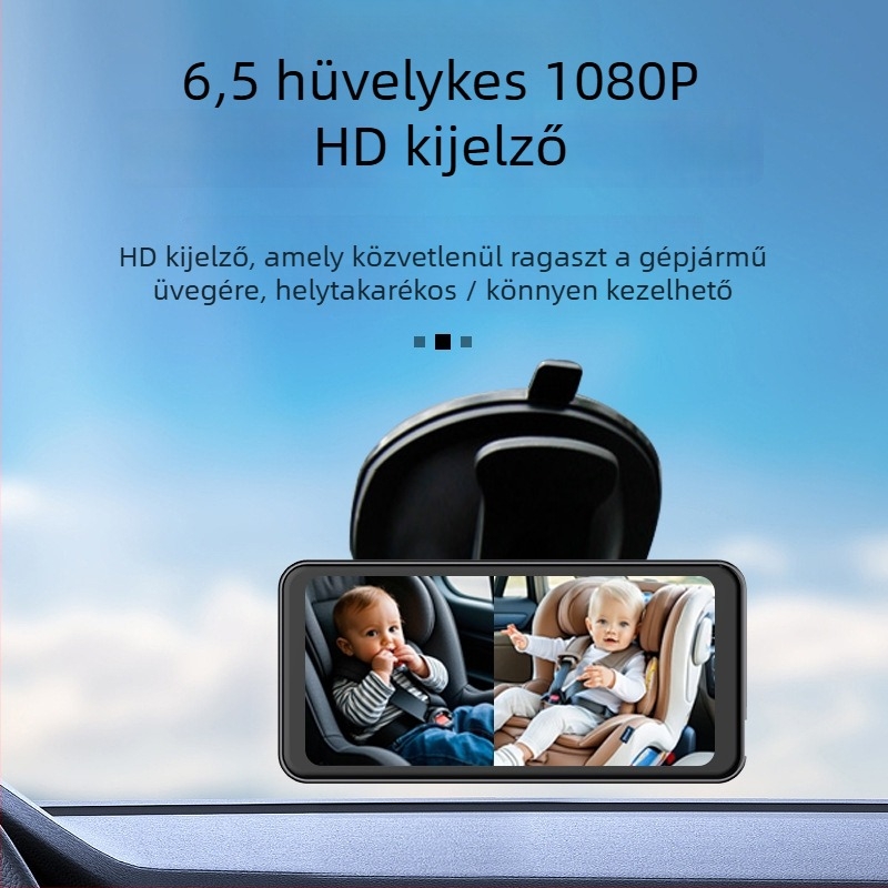 Autóba használható babafigyelő kettős lencsével, 2K HD felvétel, 7 hüvelykes kijelző, Wi‑Fi, TF-kártya támogatás 256 GB-ig