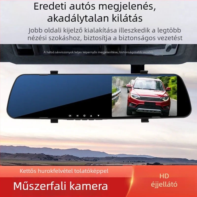 Vékony 4,5 hüvelykes érintőképernyős autós DVR, elő- és hátsó felvétel, 2.5D üveg, 1080p éjszakai látás