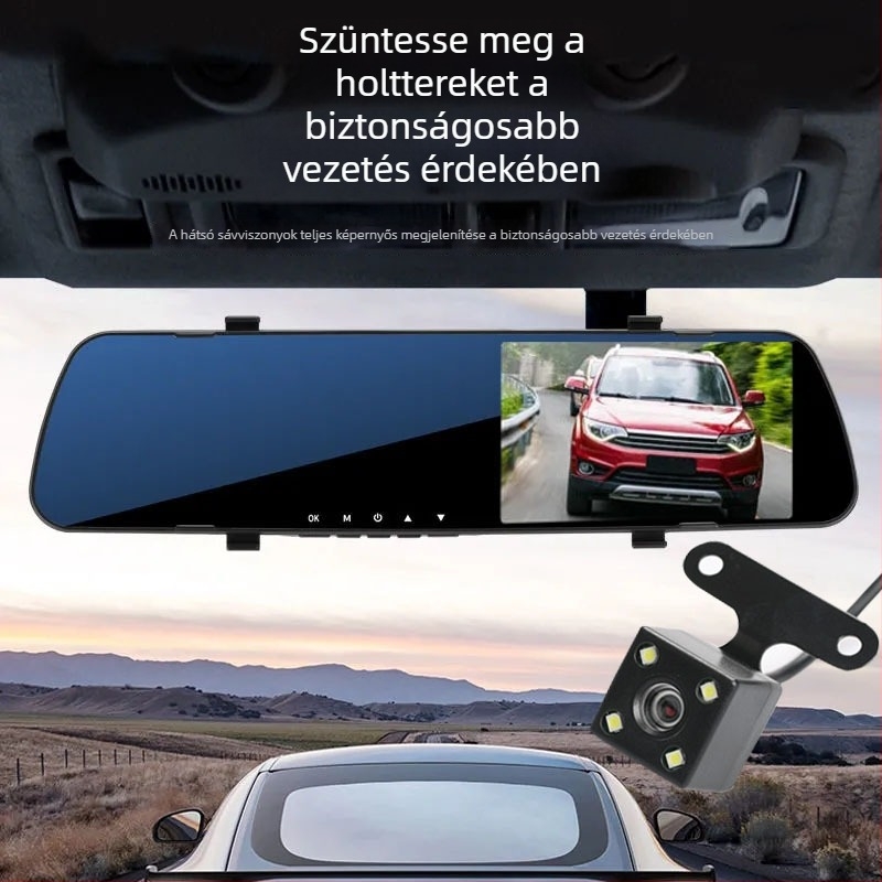 Vékony 4,5 hüvelykes érintőképernyős autós DVR, elő- és hátsó felvétel, 2.5D üveg, 1080p éjszakai látás
