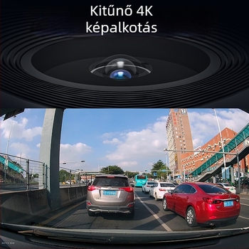 Autós dash cam 4K, kétlencsés elől-hátul, WiFi GPS, HiSilicon, 170° látómező, ciklikus felvétel 128GB microSD-ig, USB/AV
