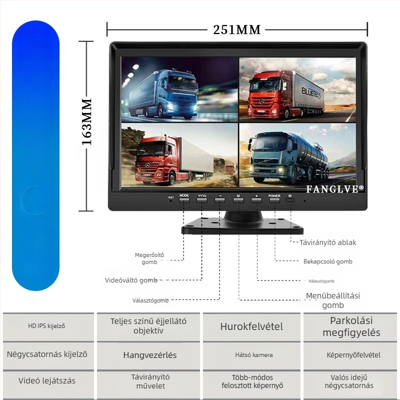 Kamionos menet közbeni DVR éjjellátással, 170° látószög, TF-kártya-támogatás, 1296P felbontás, 12-35V tápegység