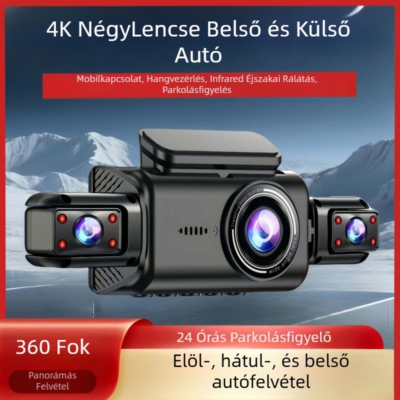 Új 5K négycsatornás autós DVR 360° elő- és belső panoráma, széles látószögű objektív