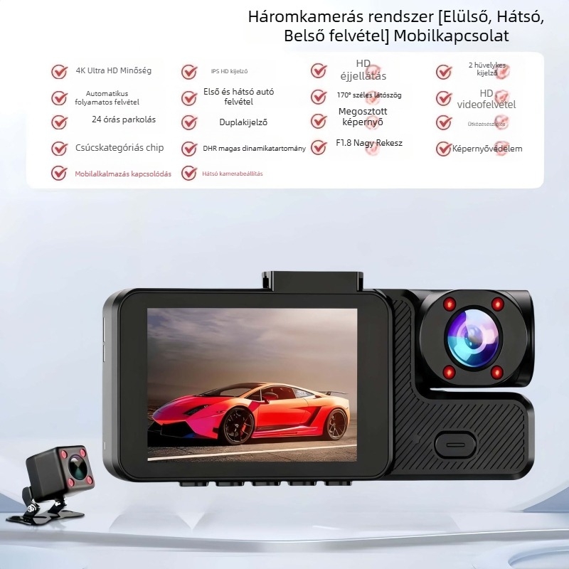 Új 5K négycsatornás autós DVR 360° elő- és belső panoráma, széles látószögű objektív