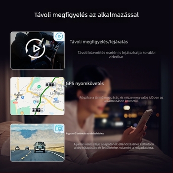 4G távoli megfigyeléses autós dashcam, elő- és hátsó kettős kamerával, 2160p, GPS, körkörös felvétel