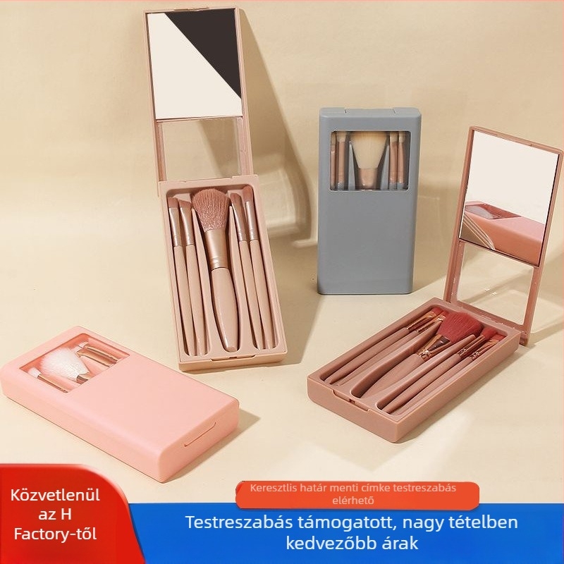 Boran 5 részes sminkecset készlet — nylon sörték, műanyag nyél, dobozos csomagolás, hordozható, összes hossz 13,5 cm