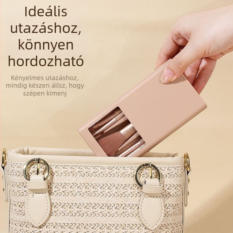 Boran 5 részes sminkecset készlet — nylon sörték, műanyag nyél, dobozos csomagolás, hordozható, összes hossz 13,5 cm