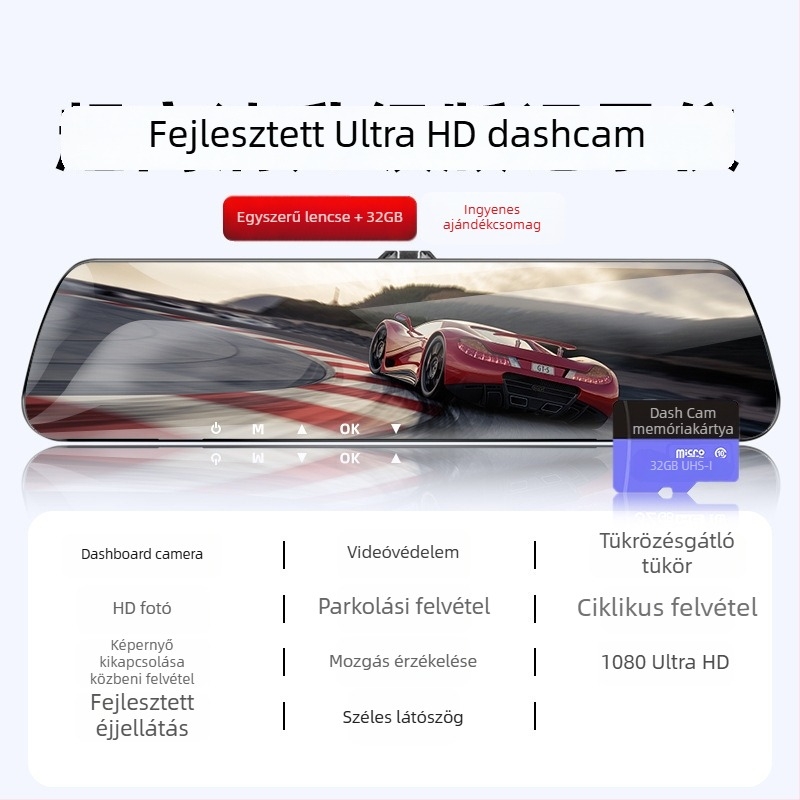 Autó dash kamera – elől-hátul egyidejű felvétel, 360° panoráma, 1080p, éjszakai látás, F2.0-ös fényerő