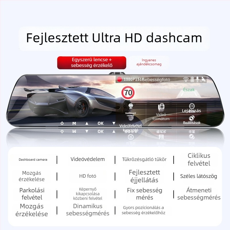 Autó dash kamera – elől-hátul egyidejű felvétel, 360° panoráma, 1080p, éjszakai látás, F2.0-ös fényerő