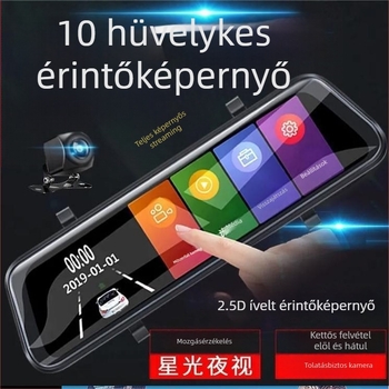 10 colos teljes érintőképernyős autós DVR tükör Wi‑Fi-vel, elő- és hátsó felvétellel és hátrameneti képpel