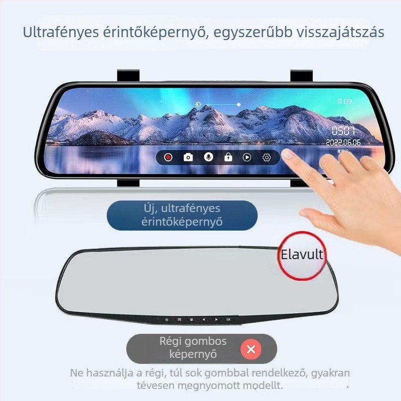10 colos teljes érintőképernyős autós DVR tükör Wi‑Fi-vel, elő- és hátsó felvétellel és hátrameneti képpel