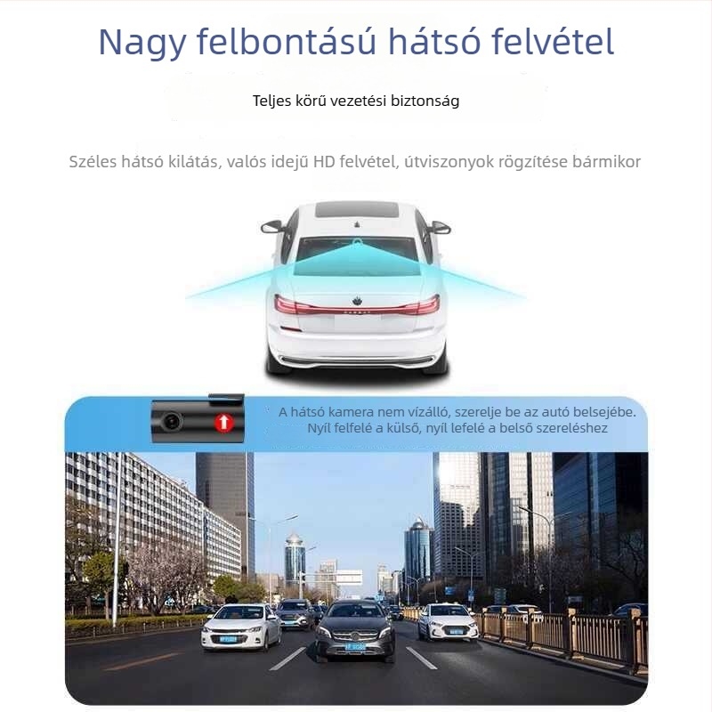 4K vezeték nélküli autós dash cam elő- és hátsó felvételekkel, rejtett telepítés, éjjellátás, 2025-ös modell