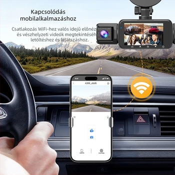 Autós DVR éjszakai látással, 1080p, 170° látószög, elöl-hátul felvétel, Wi‑Fi, ciklikus felvétel
