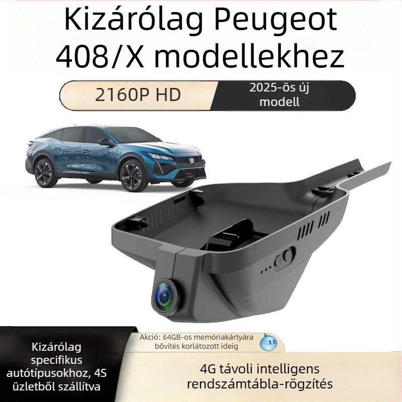 Dongfeng Peugeot 408/408X kettős kamerás autós dashcam, gyári minőség, rejtett beszerelés, 4G távoli hozzáférés, 2160p