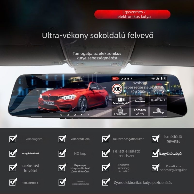 360° panoráma autós kamera elöl-hátul kettős objektívvel, 1080P, éjjellátás, 170° látószög