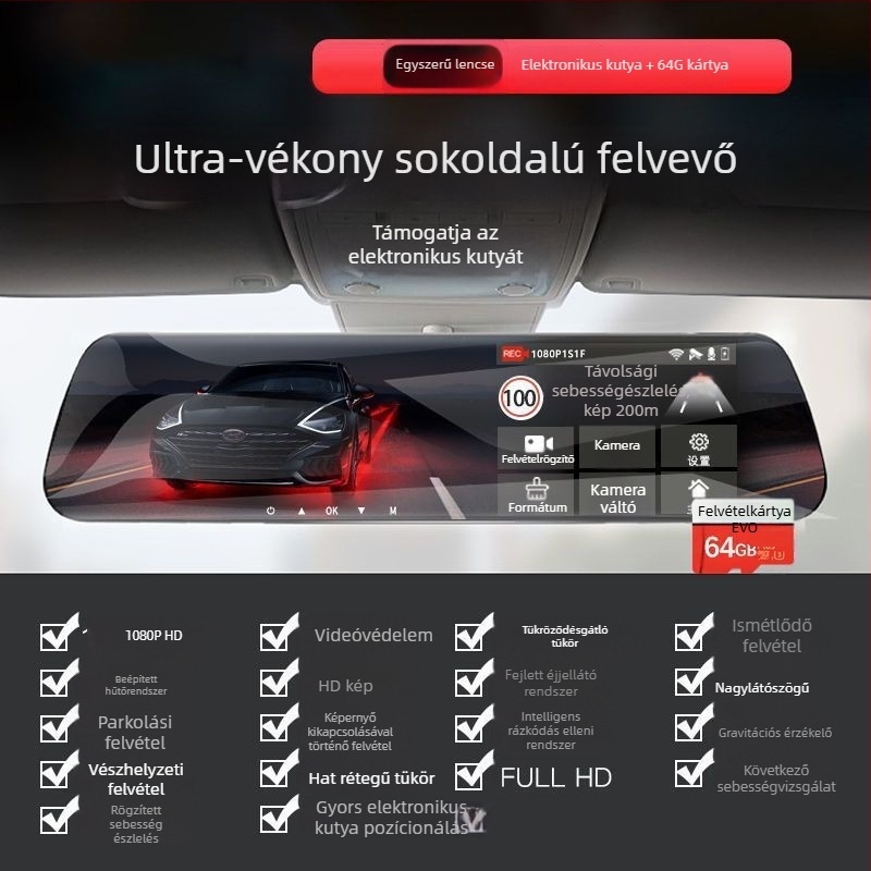 360° panoráma autós kamera elöl-hátul kettős objektívvel, 1080P, éjjellátás, 170° látószög