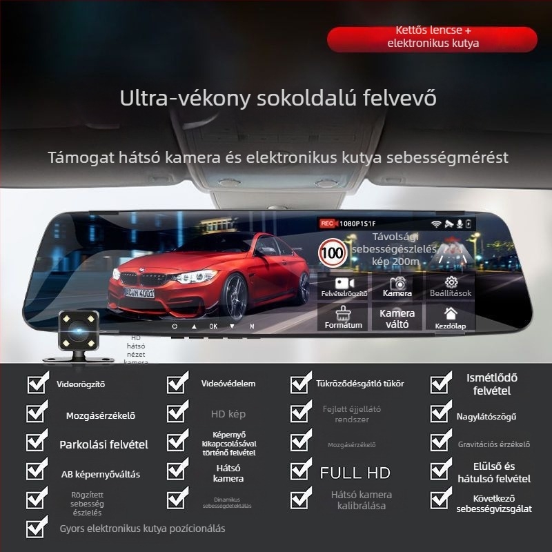 360° panoráma autós kamera elöl-hátul kettős objektívvel, 1080P, éjjellátás, 170° látószög