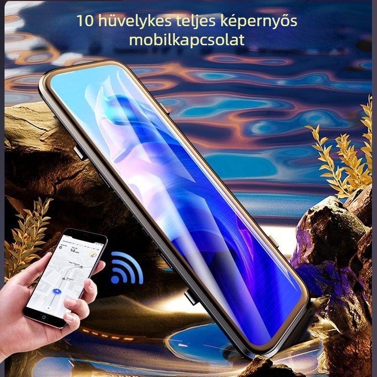 Új 4K HD visszapillantó tükrös dashcam, Wi‑Fi, kettős objektív, telefonos lejátszás, hátrameneti kép, csillagfényes éjjellátás, 10 hüvelykes kijelző