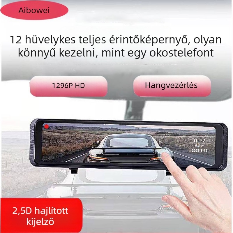 Új 12 hüvelykes teljes kijelzős, négyzet alakú autós dashcam, kettős lencsével, 1440p HD éjszakai látás, hátsó kép