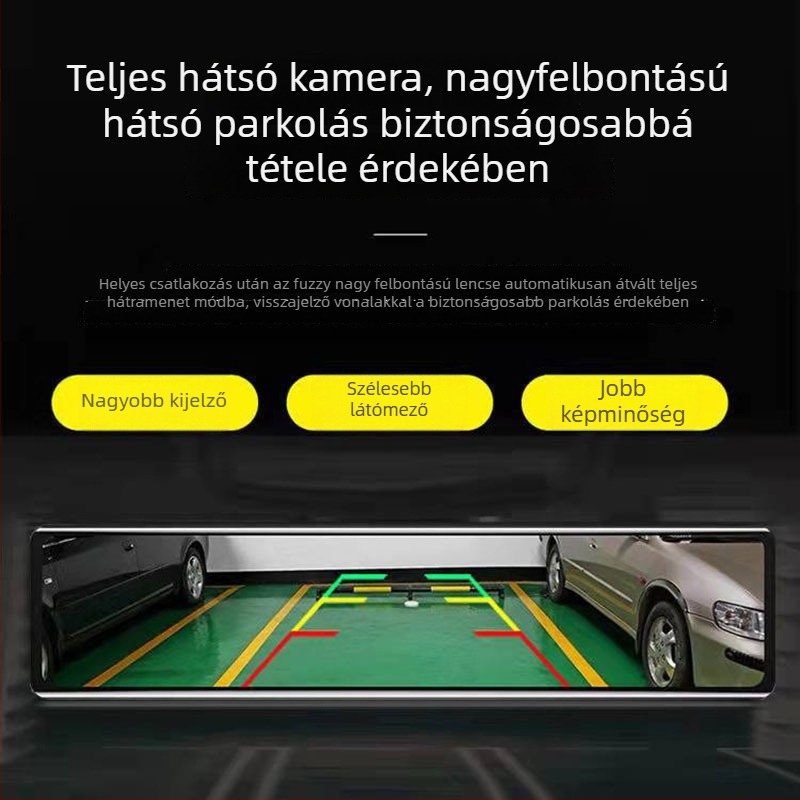 Új 12 hüvelykes teljes kijelzős, négyzet alakú autós dashcam, kettős lencsével, 1440p HD éjszakai látás, hátsó kép