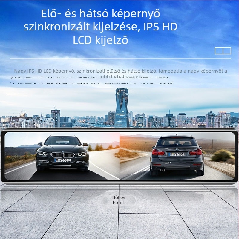 Új 12 hüvelykes teljes kijelzős, négyzet alakú autós dashcam, kettős lencsével, 1440p HD éjszakai látás, hátsó kép
