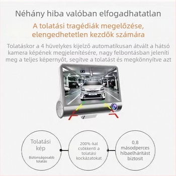4 hüvelykes háromlencsés autós dashcam, elöl, belső és hátsó kamerával, 1080p éjjellátás