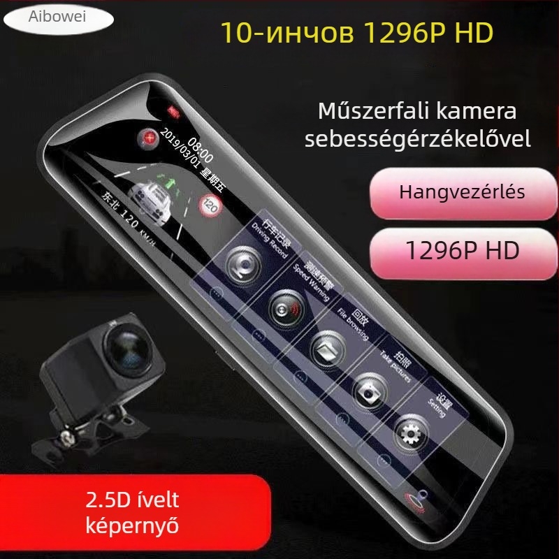 Wi‑Fi‑vel csatlakoztatott, 10 hüvelykes autó dash kamera teljes képernyővel, duális felvétel, HD éjjellátás, 24 órás megfigyelés