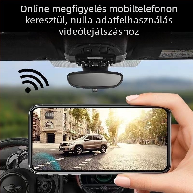 Wi‑Fi‑vel csatlakoztatott, 10 hüvelykes autó dash kamera teljes képernyővel, duális felvétel, HD éjjellátás, 24 órás megfigyelés