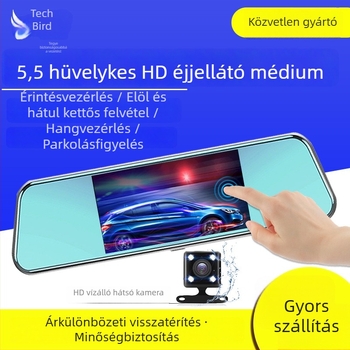 K5 autós visszapillantó tükrös dash cam, HD éjszakai látás, dupla objektív, érintőképernyő, előre és hátra felvétel