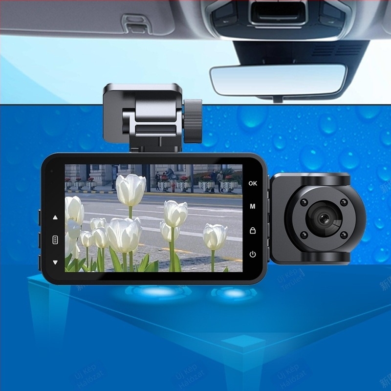 Autós dash kamera 1080p HD infravörös éjszakai látással, háromcsatornás felvétel elő- és hátsó kamerával, Wi‑Fi, 3,0 hüvelykes kijelző