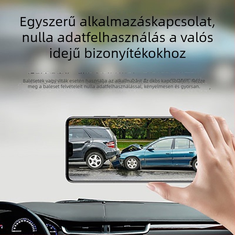 AutóDash Cam kettős lencsével, 170° látómező, ciklikus felvétel, Wi‑Fi, 1,7 hüvelykes kijelző