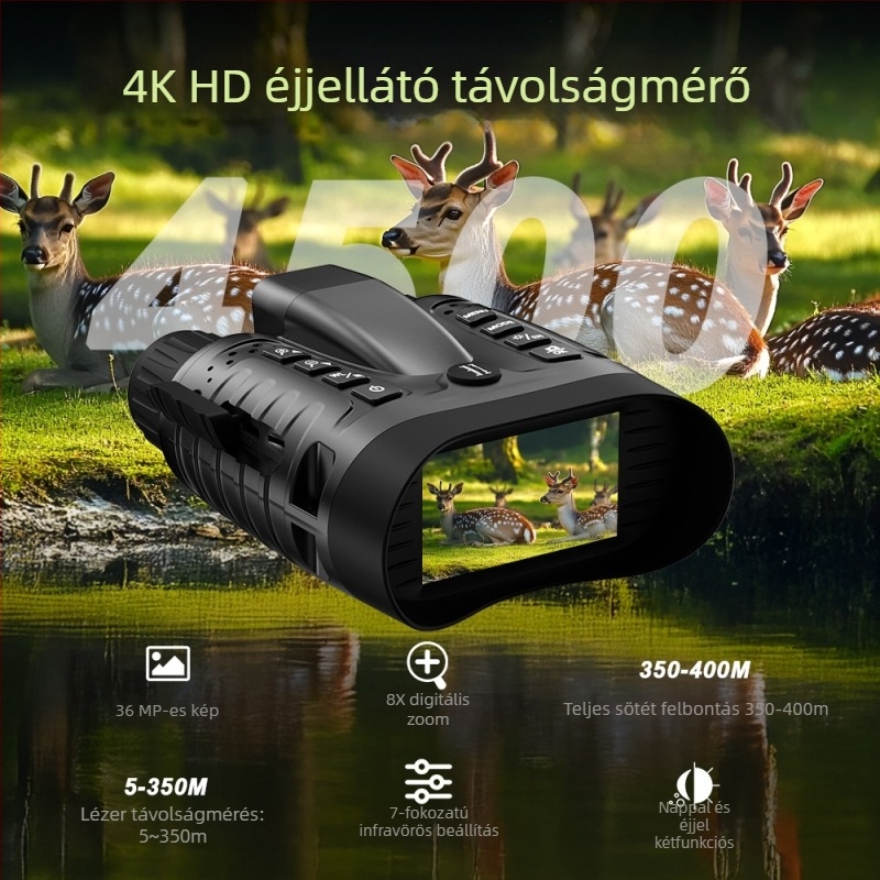 Infravörös éjjellátó eszköz 4K kamerával, 8x digitális zoom, 350 m távolságmérés, 4500 mAh akkumulátor