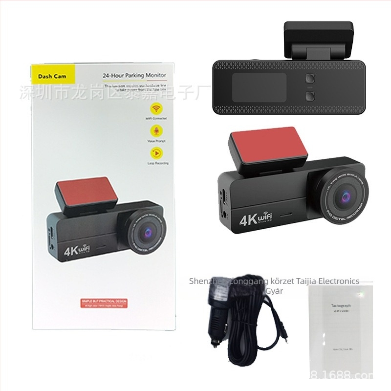 4K autós dashcam WiFi-vel, 170° széles látószög, éjszakai látás, ciklikus felvétel