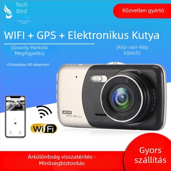 Duál-lencsés autós dash cam, 1080p, 170° látómező, ciklikus felvétel, visszafelé kép funkció