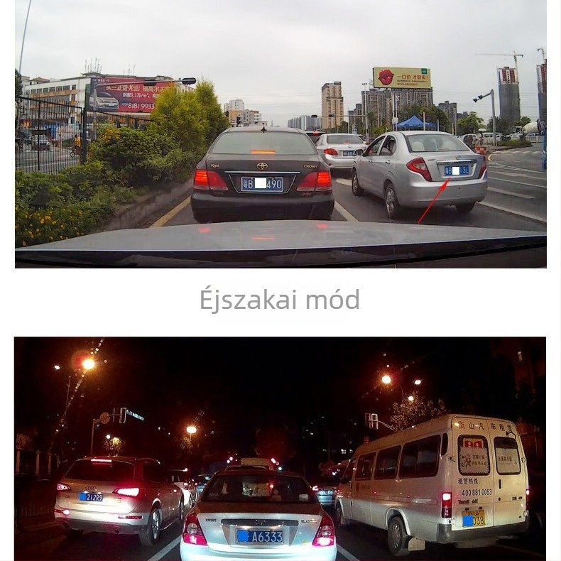 Duál-lencsés autós dash cam, 1080p, 170° látómező, ciklikus felvétel, visszafelé kép funkció