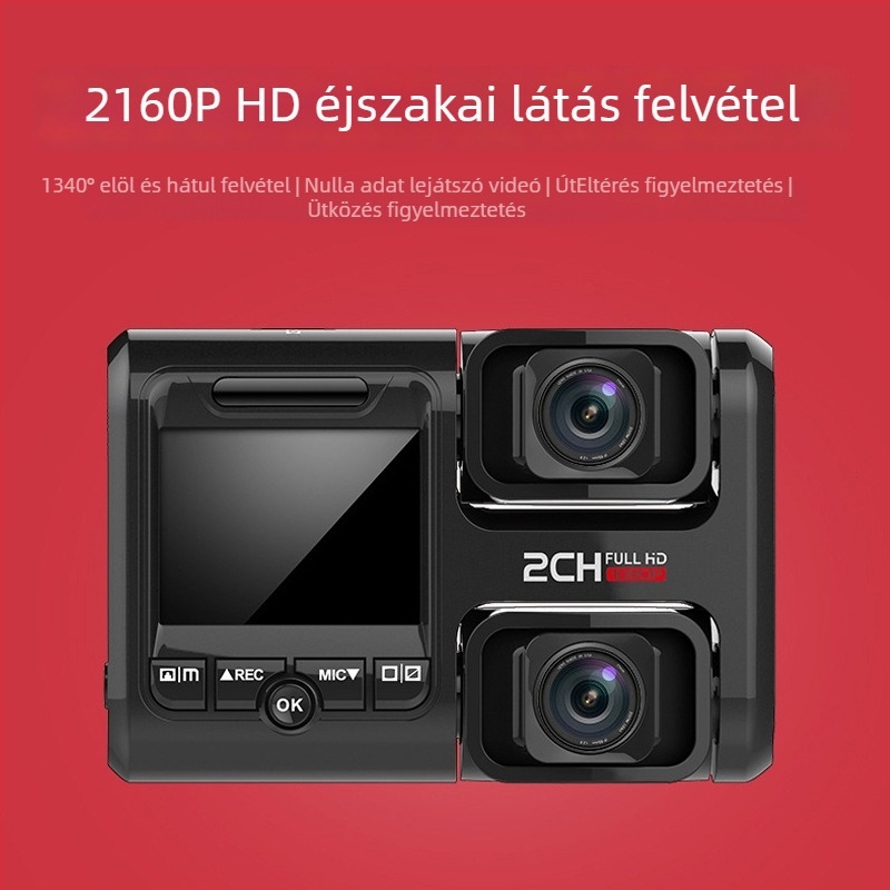 Kétlencsés autós dash cam, HD éjjellátás, 170° széles látószög, vezeték nélküli, 24 órás parkolási megfigyelés