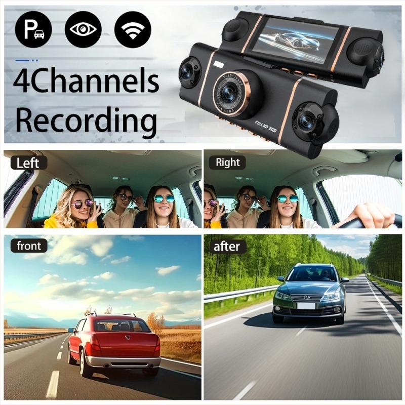 WiFi-s 4-csatornás autó dash cam, 1080p, infravörös éjszakai látás, parkolási monitor és hátrameneti kép