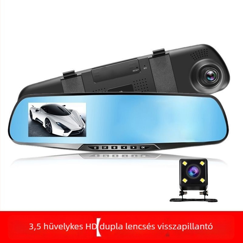 Éjszakai látású dash cam, elől és hátul dupla felvétel, 1080P, 170° széles látószög, 3,5 hüvelykes érintőképernyő, WiFi
