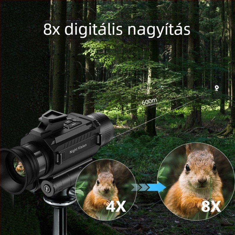 IR-megvilágítású monocikuláris éjjellátó készülék, 6x–10x nagyítás, 25 mm objektív, 600 m látótávolság, 340 g tömeg