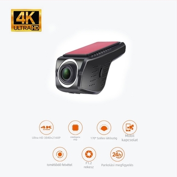 Kétlencsés autós dash cam, 1080p, 170°-os széles látószög, WiFi, parkoló megfigyelés