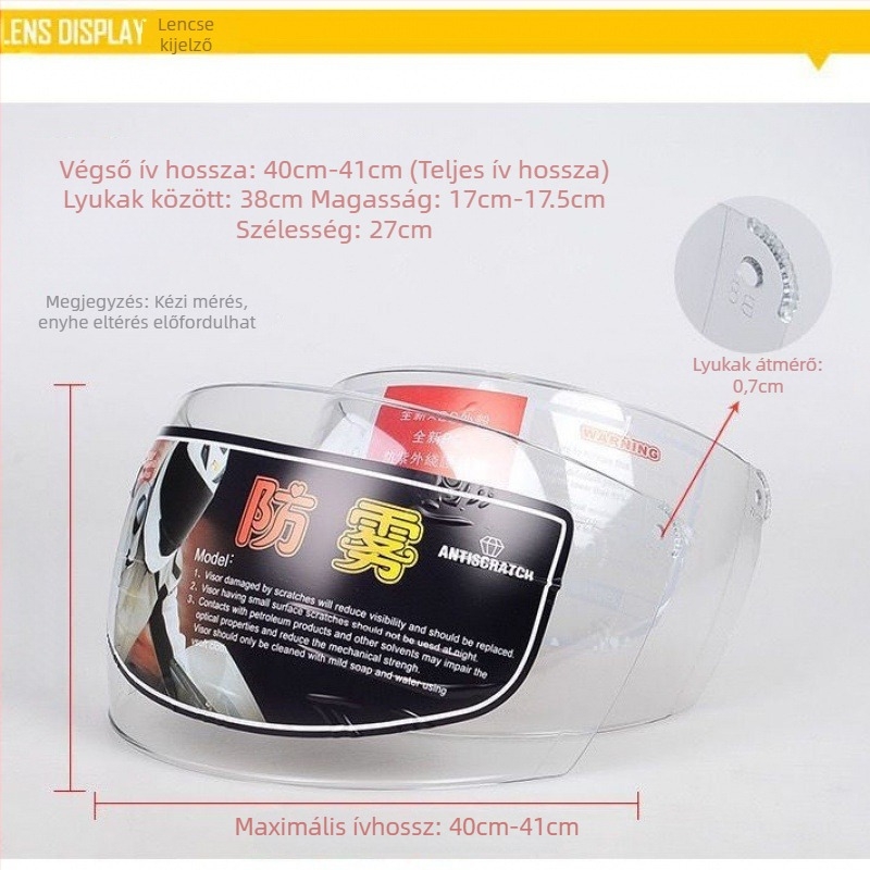 Motorkerékpár és elektromos járművek sisakvédő vizor, átlátszó, páramentes, HD felbontású, kopásálló, műanyag, 3C tanúsítvány 2017010201969674